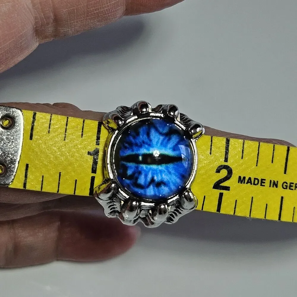 Skull Demon Blue Eye Rings - Silver Tone Ring Adjustable Fashion Jewelry